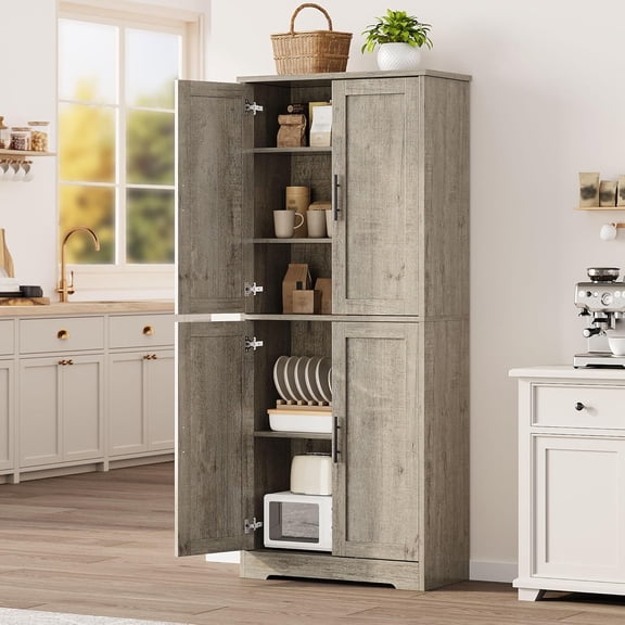 70 Inch Tall Kitchen Pantry Cabinet, Freestanding Storage Cabinet with 4 Doors and Adjustable Shelves, Utility Hutch Cupboard for Dining Room, Bathroom, Living Room