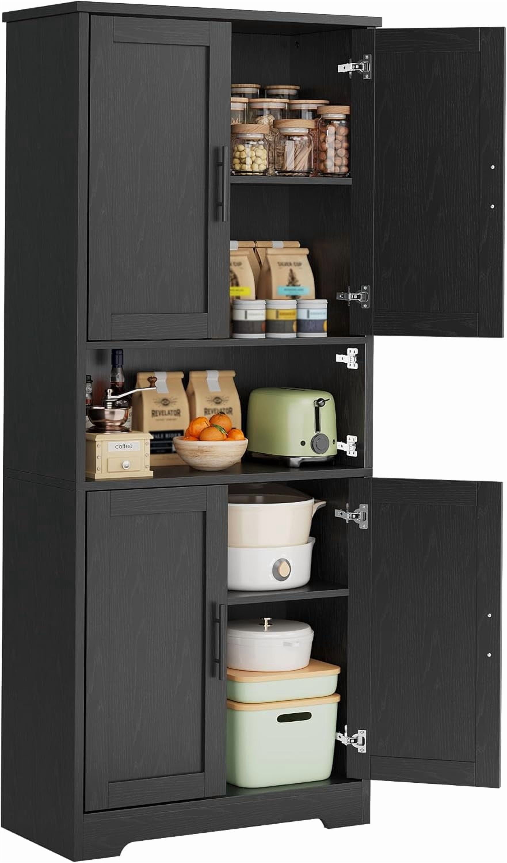 70-Inch Tall Kitchen Pantry Cabinet with 4 Doors and Adjustable Shelves, Freestanding Utility Hutch Cupboard, Black