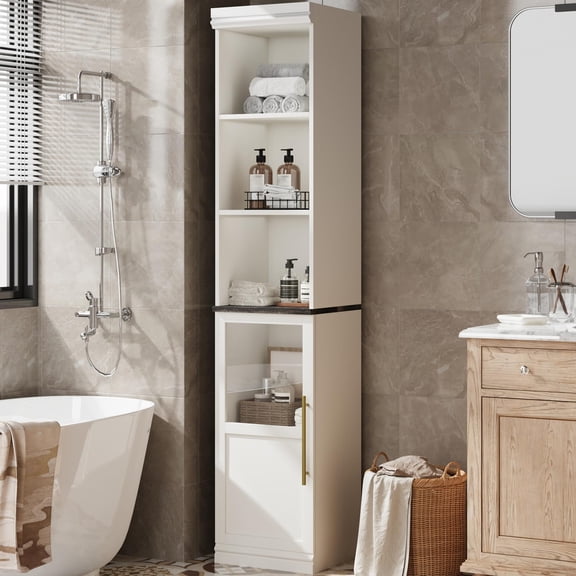 70-Inch Tall Storage Organizer, Narrow Cabinet with Shelves & Glass Door, for Bathroom and Kitchen Storage