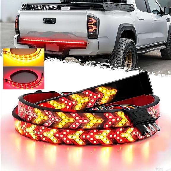 70 Inch Truck Tailgate Strip Light LED Bar Signal Break Reverse, Arrow Design Turn Signal Strip, Red & Amber Sequential Lighting, Waterproof Flexible Tailgate Light for Car (Pickup Truck Head, 70in)