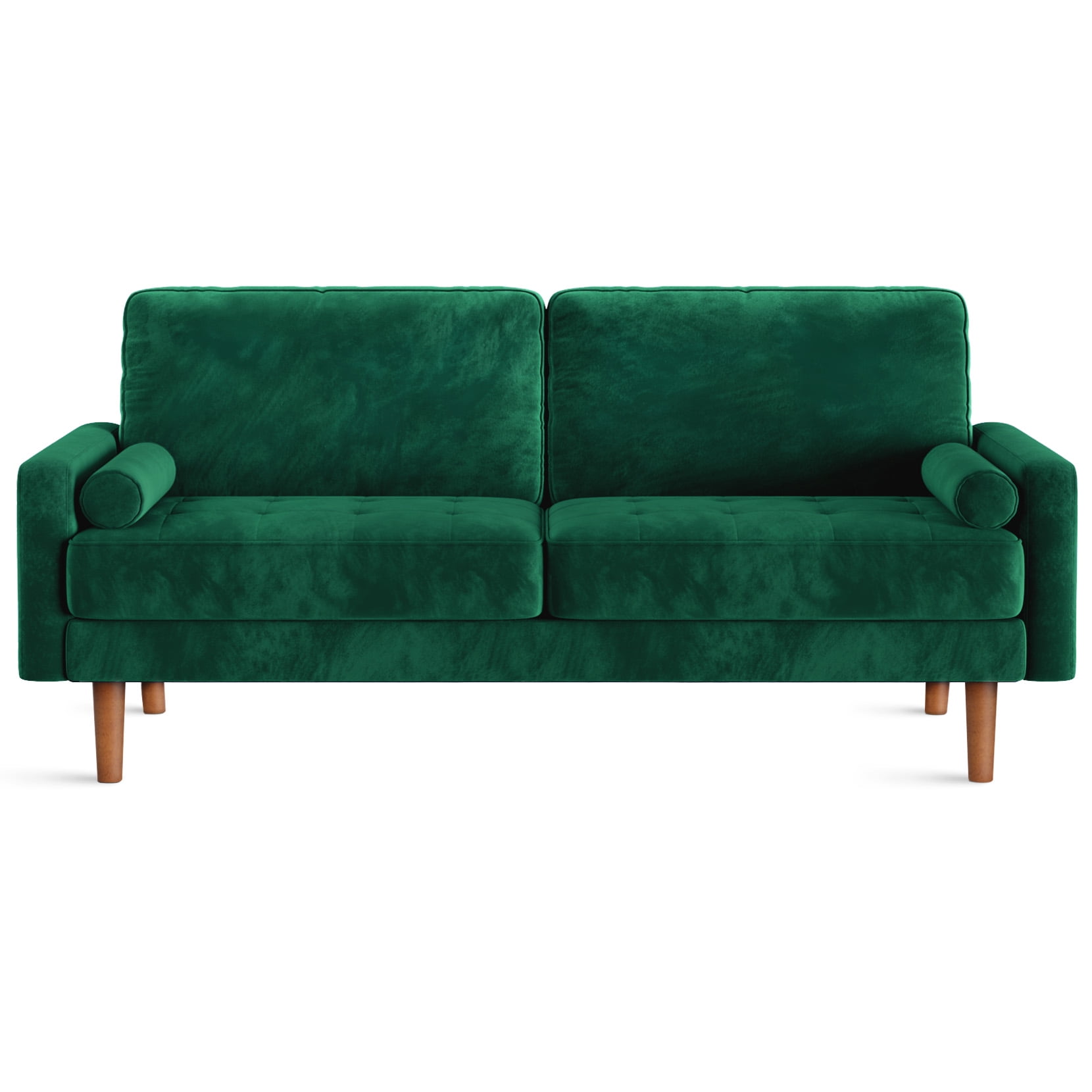 Walmart Saving of  Neche 70” Velvet Loveseat Sofa, Green Couch, Modern 2-Seater, Soft Sprung Cushion with 2 Pillows, Fabric Small Furniture