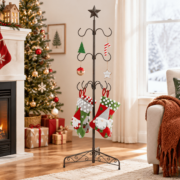 70 Inchmas Stocking Holder Stand With 8 Hooks Bronze