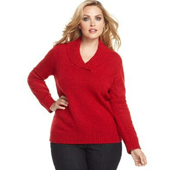 $70 Karen Scott Plus Size Long-Sleeve Marled Collar Knit Sweater White Medium