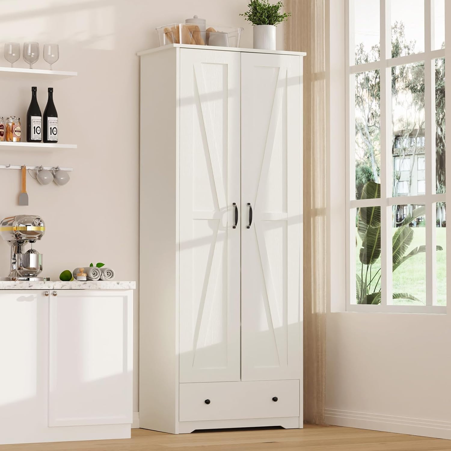 70" Kitchen Pantry Tall Large Wood Storage with 6