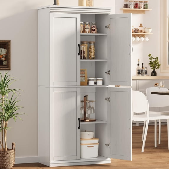 70" Kitchen Pantry,Freestanding Storage Cabinet with 4-Doors&Adjustable Shelves for Bathroom,Dining Room, Living Room