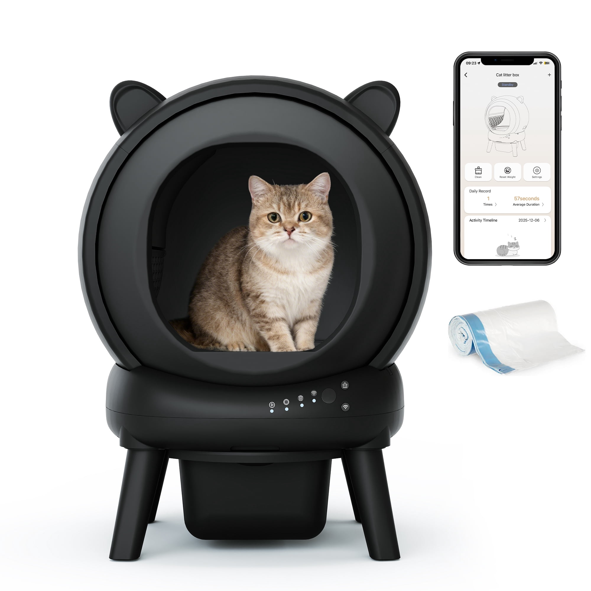 70 L Automatic Cat Litter Box Self Cleaning for Multiple Cats, with Safety Protection, App Control,Black