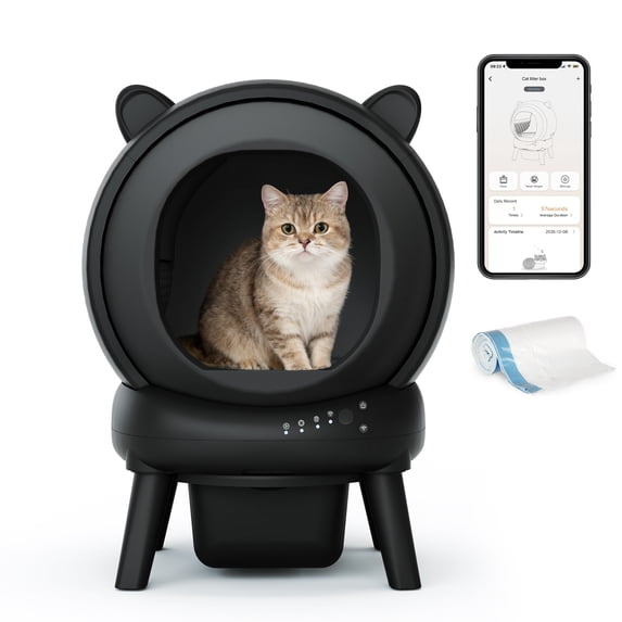 70 L Automatic Cat Litter Box Self Cleaning for Multiple Cats, with Safety Protection, App Control,Black