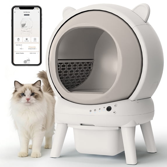 70 L Automatic Cat Litter Box Self Cleaning for Multiple Cats, with Safety Protection, App Control,White