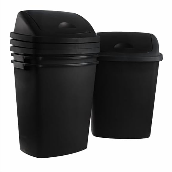 70 L Swing Top Lid Garbage Bins, Black, 4 Pack 18 Gallon Extra Large Plastic Trash Cans$$Storage