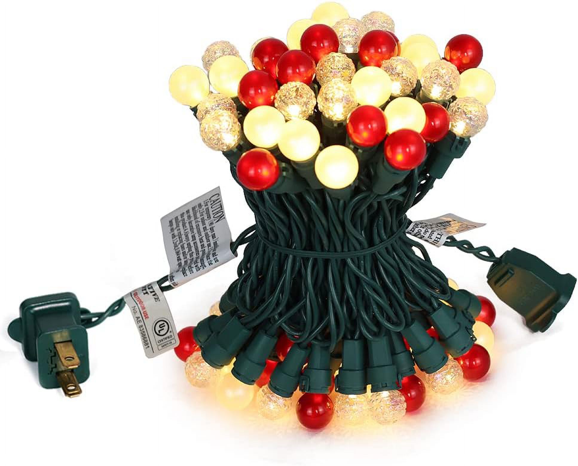 70 LED 19ft Christmas Globe String Lights UL , Warm White & Red Color