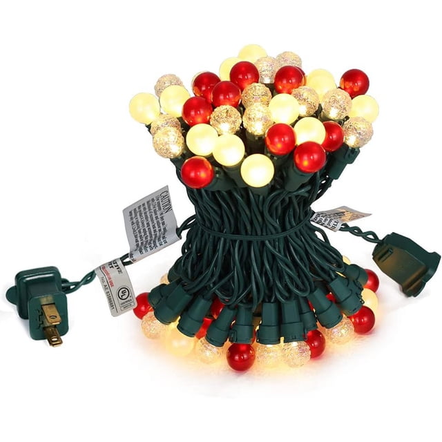 70 LED 19ft Christmas Globe String Lights UL , Warm White & Red Color