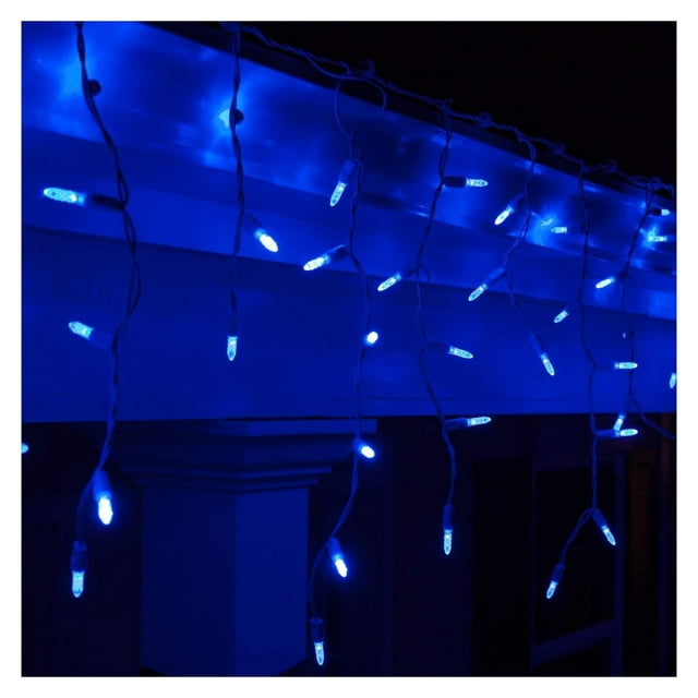 70 LED Blue Icicle Lights Outdoor Colored Icicle Lights, 7' on White