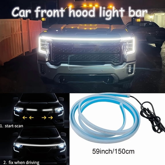 70" LED Car Engine Bay Light Strip, White, Auto Welcome & Steering Effect, 12V Wired, for Cars & SUVs