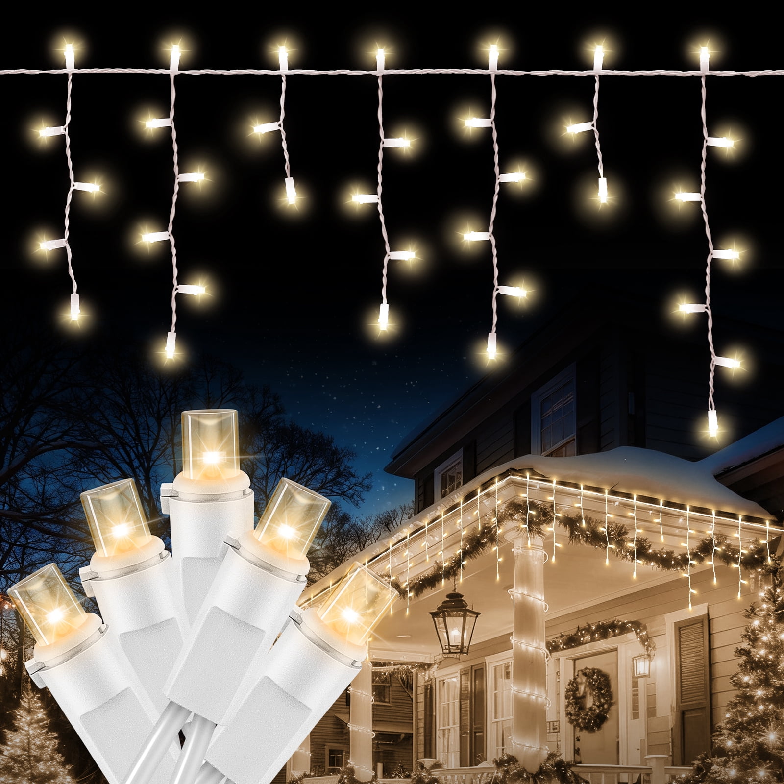 70 LED Icicle String Lights – Plug-In Waterproof Professional Grade ...