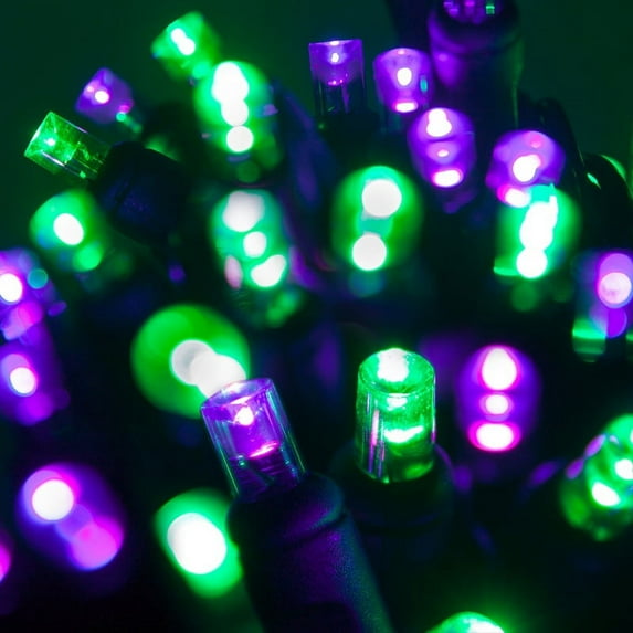 70 LED Purple and Green String Lights for Halloween Displays Party Decoration, 24', Indoor Outdoor Black Wire