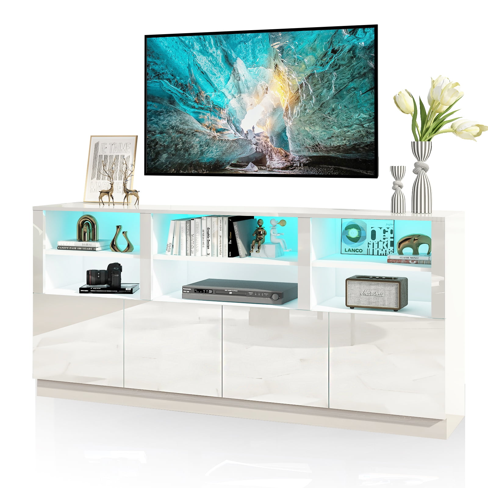 70" LED TV Stand for up to 80" TVs, 32" High Modern Entertainment