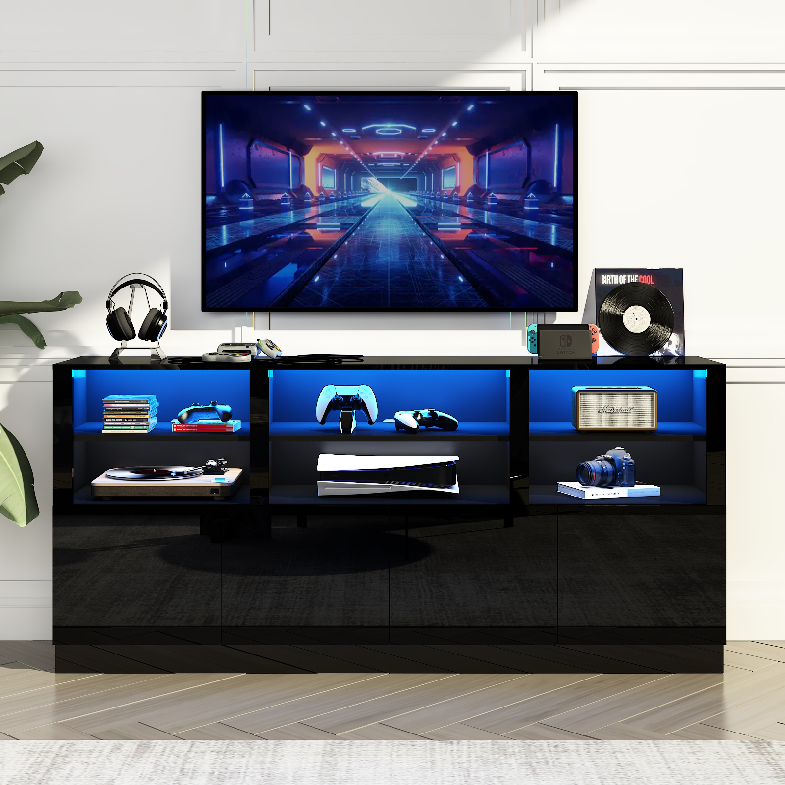 Aukfa TV Stand for TVs up to 70", HighGloss Media Console TV
