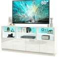 thumbnail image 1 of 70" LED TV Stand for up to 80" TVs, 32" High Modern Entertainment Center with 4-Doors Cabinet & 6 Shelves to Storage, High Gloss Media Console Table, 1 of 10