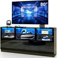 thumbnail image 1 of 70" LED TV Stand for up to 80" TVs, 32" High Modern Entertainment Center with 4-Doors Cabinet & 6 Shelves to Storage, High Gloss Media Console Table, 1 of 9