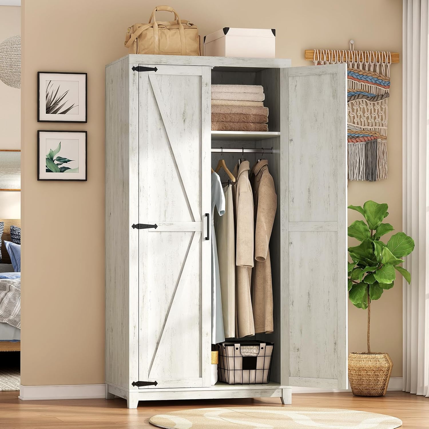 Rimax Rattan-look PP Resin 2-shelf Lockable Wardrobe Cabinet