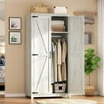 thumbnail image 1 of LUXOAK 70" Large Armoire Wardrobe Closet with Hanging Rod & Barn Doors, Distressed White, 1 of 8