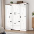 thumbnail image 1 of 70" Large Farmhouse 4 Door Wardrobe Armoire Closet with 2 Storage Large Drawers & 5 Storage Cabinet, Barn Door Storage Wardrobe w/Hanging Rod & Adjustable Shelves for Bedroom(Rustic Brown-70"), 1 of 9