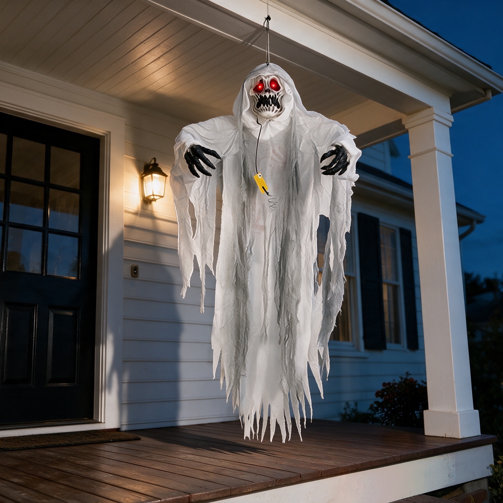 70" Life-Size Hanging Grim Reaper White – Motion-Activated Skeleton Ghost with Glowing Red LED Eyes & Creepy Sound, Poseable Indoor Outdoor Halloween Decoration