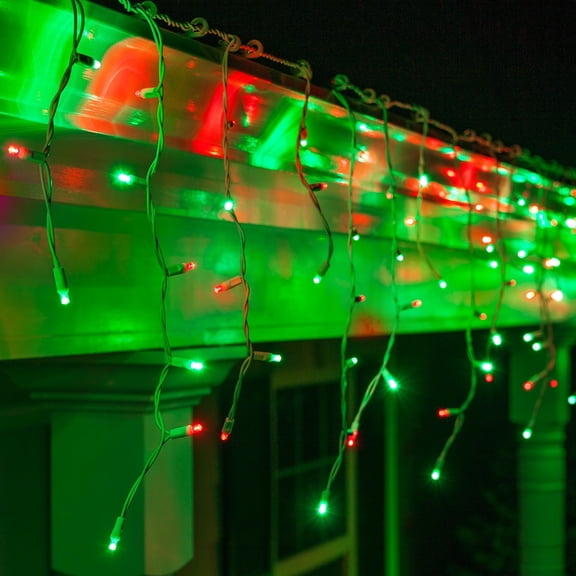 70 Light Red-Green LED Icicle Light Set, White Wire Mini Lights, End Connecting, 7’ Long