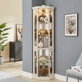 thumbnail image 1 of 70" Lighted Corner Curio Cabinet, Elegant Display Cabinet with Tempered Glass Doors and Adjustable Shelves, Light Blub Included, Storage Rack for Living Room, White, 1 of 10