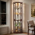 thumbnail image 1 of 70" Lighted Glass Corner Curio Cabinet, Display Cabinet with Elegant Tempered Glass Door, China Cabinet with Light Bulb, Mirrored Back Panel, Rack for Living Room Storage(Dark Cherry), 1 of 9