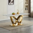 thumbnail image 1 of 70" Marble Dining Table for 6-8 People, Modern Rectangle Faux Marble Kitchen Table with Mirrored Finish Stainless Steel Base, Dining Room Table for Home, Kitchen, Apartment (Style 1: Gray & Gold), 1 of 8
