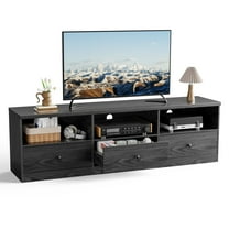 70" Mid-Century Modern TV Stand - Entertainment Center for Up to 80" TVs with 3 Drawers & 3 Open Shelves, Black Media Console for Living Room, Bedroom & Office