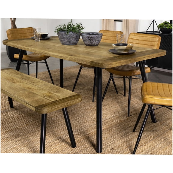 70" Modern Farmhouse Dining Table with Black Tapered Legs, Natural Mango Wood Top