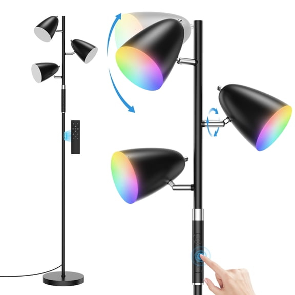 70" Modern Floor Lamp for Living Room, Tree Floor Lamp for Bedroom with 4 Colors Changing& RGB Mode, Remote and Touch Control Stepless Dimmable, Black