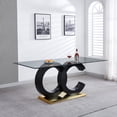 thumbnail image 1 of 70" Modern Glass Dining Table for 6, Rectangular Tempered Glass Top & OC Shape Glossy Wood Frame & Metal Base for Dining Room, Home Office, Meeting, 1 of 6