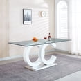 thumbnail image 1 of 70" Modern Glass Dining Table for 6, Rectangular Tempered Glass Top & OC Shape Glossy Wood Frame & Metal Base for Dining Room, Home Office, Meeting, 1 of 6