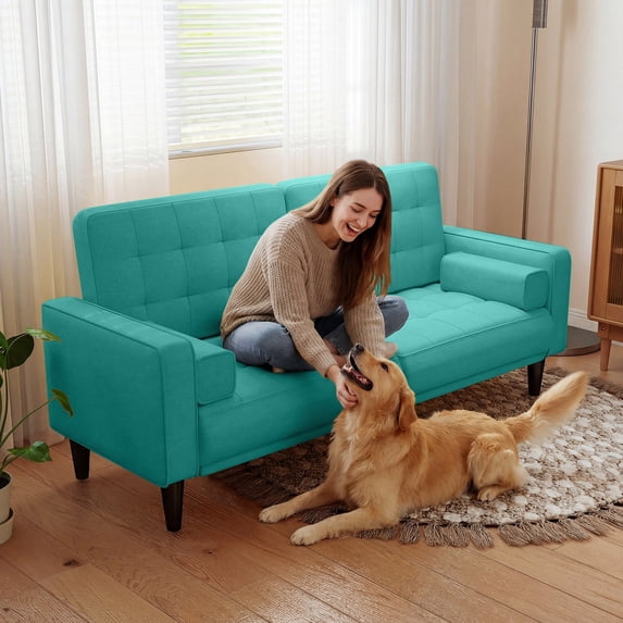 70" Modern Loveseat Sofa 2 Seat Linen Couch Removable Washable Cover for Living Room Small Spaces Green