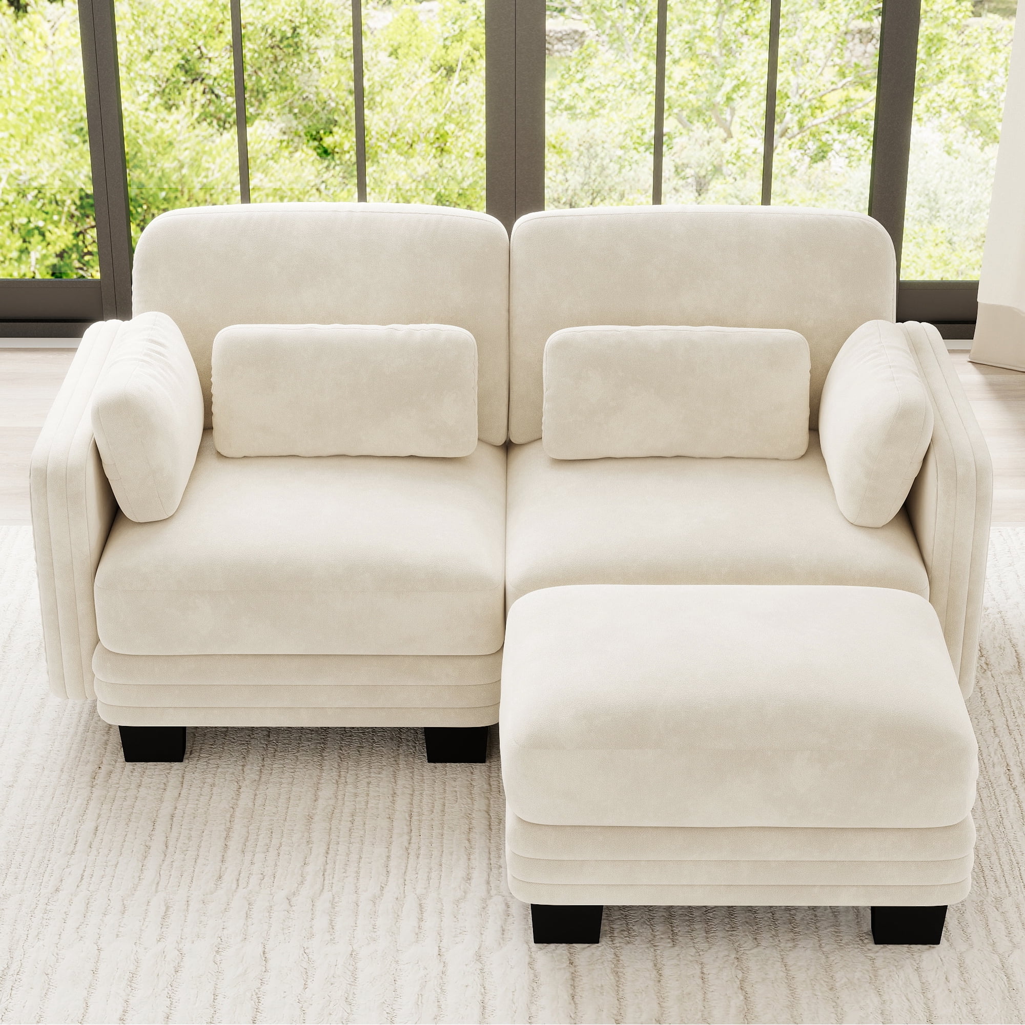 70" Modern Modular 2 Seater Loveseat Sofa Couch with 1 Ottoman and 4 Pillows