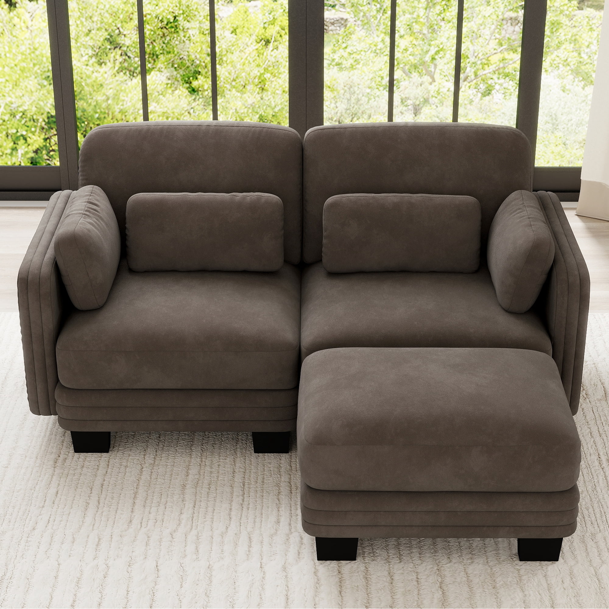 70" Modern Modular 2 Seater Loveseat Sofa Couch with 1 Ottoman and 4 Pillows