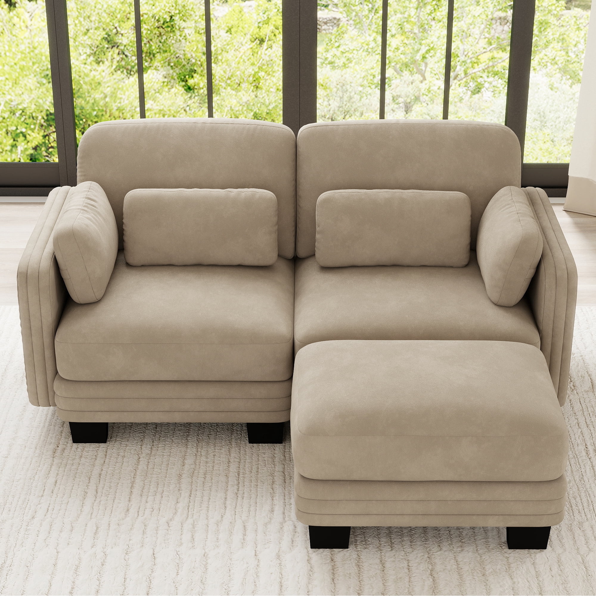 70" Modern Modular 2 Seater Loveseat Sofa Couch with 1 Ottoman and 4 Pillows