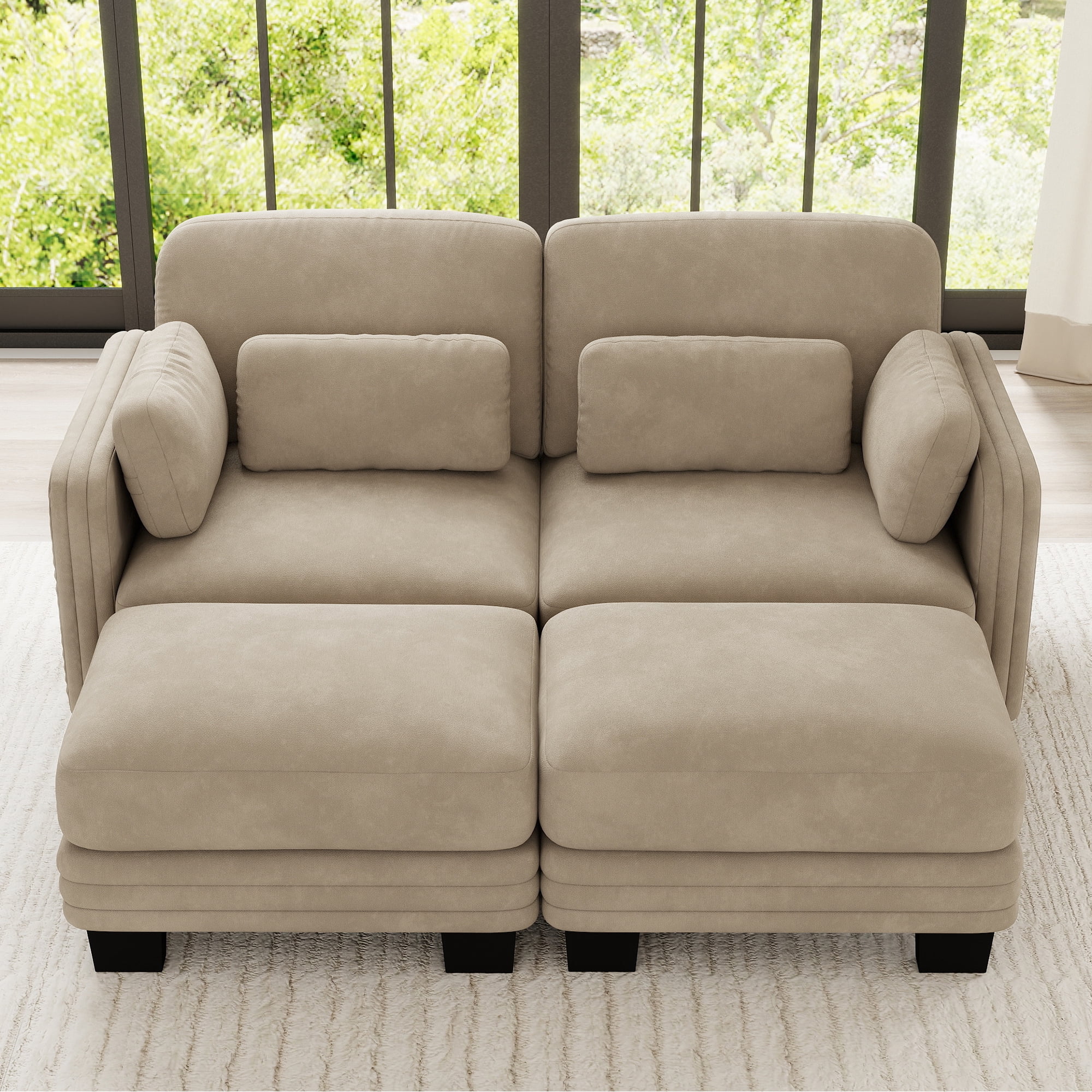 70" Modern Modular 2 Seater Loveseat Sofa Couch with 2 Ottoman and 4 Pillows