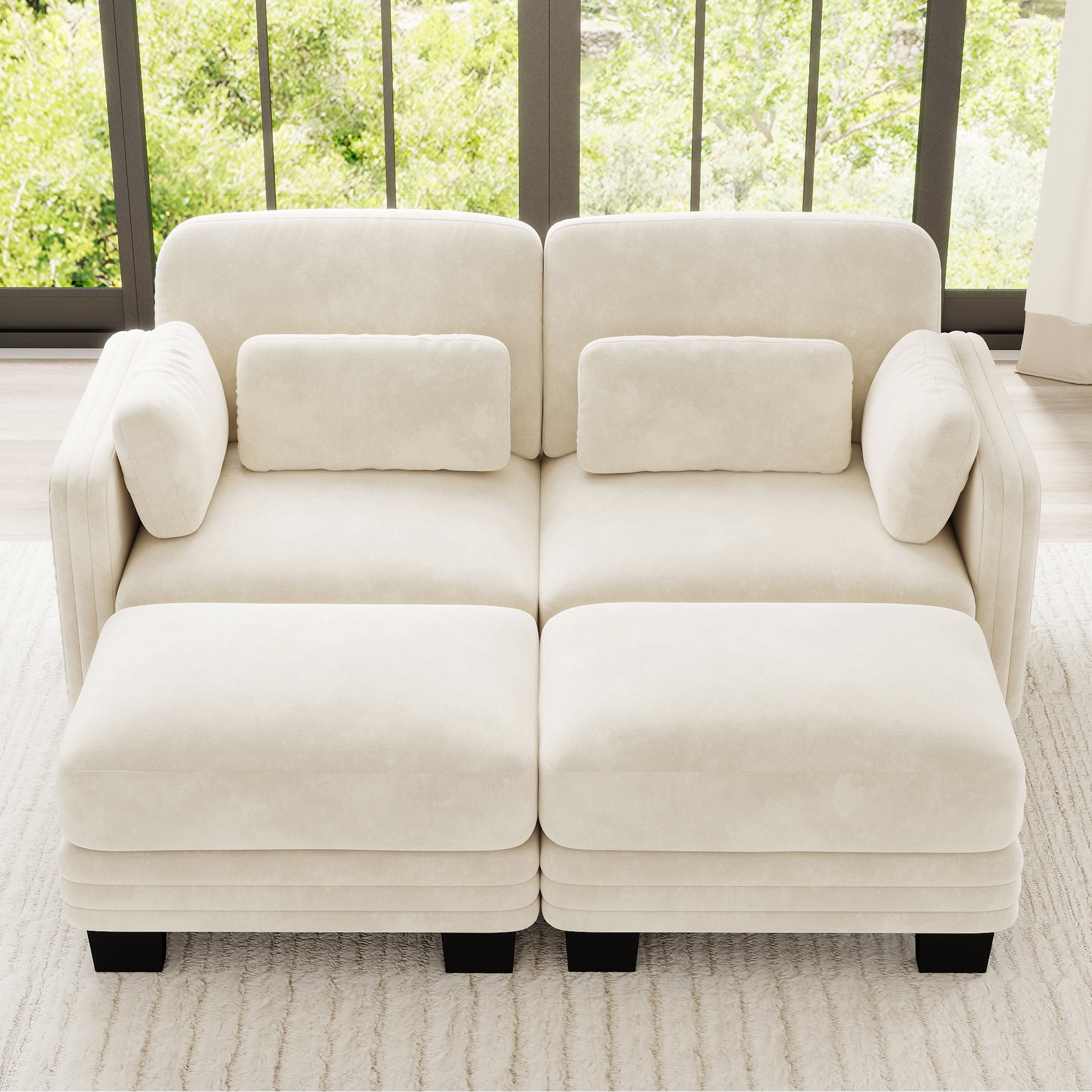 70" Modern Modular 2 Seater Loveseat Sofa Couch with 2 Ottoman and 4 Pillows