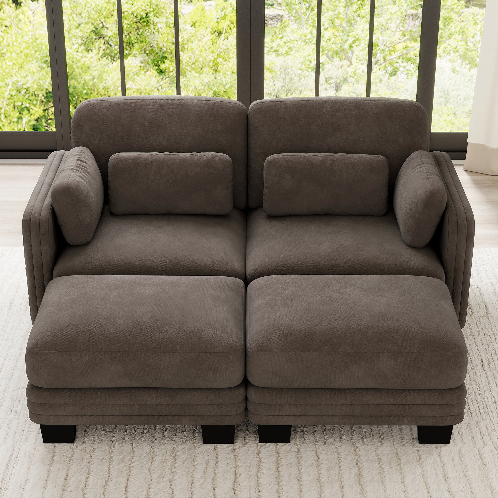 70" Modern Modular 2 Seater Loveseat Sofa Couch with 2 Ottoman and 4 Pillows