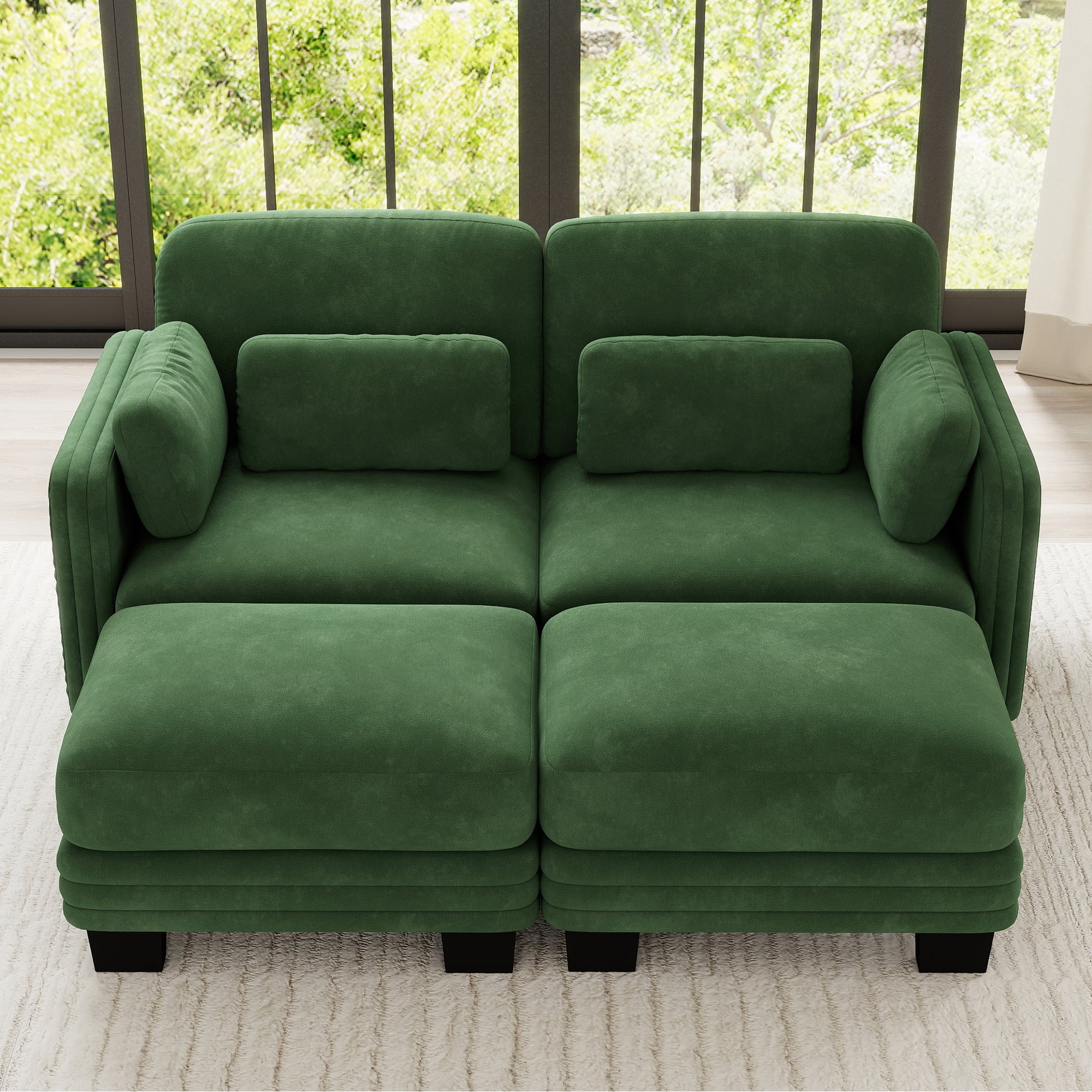 70" Modern Modular 2 Seater Loveseat Sofa Couch with 2 Ottoman and 4 Pillows