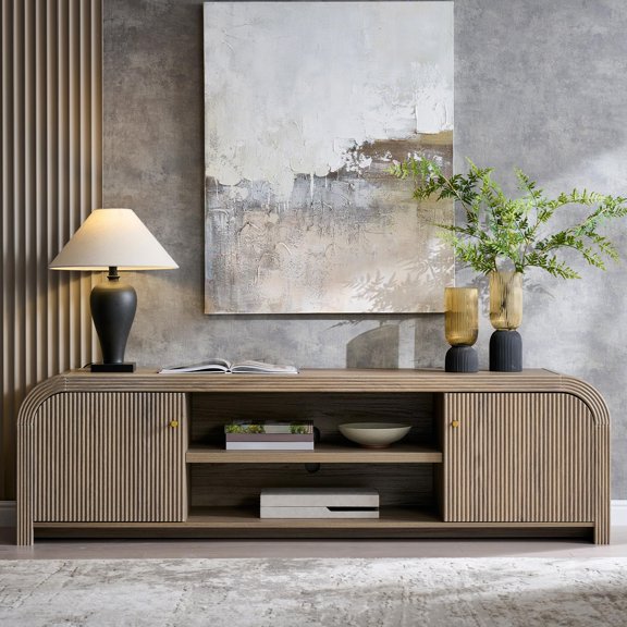 70" Modern TV Stand with Large Storage,Brown Alder