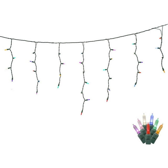 70 Multi Color LED Lights / Green Wire 9Ft. Icicle Christmas Light Set