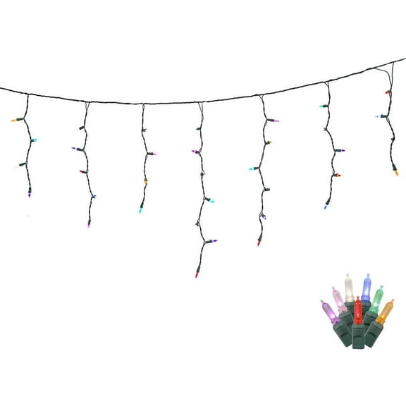 70 Multi Color LED Lights / Green Wire 9Ft. Icicle Christmas Light Set