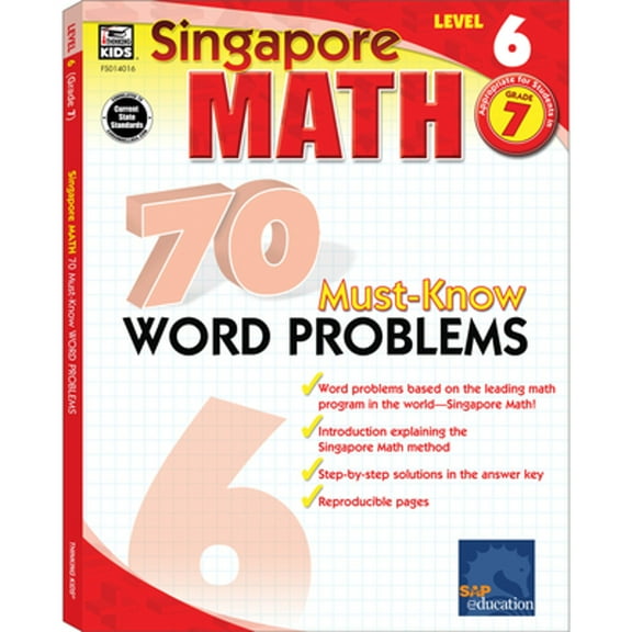 Pre-Owned Carson Dellosa Singapore Math 70 Must-Know Word Problems Workbook Grade 7 (160 pages)