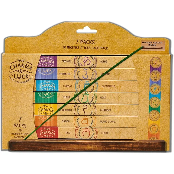 70 Natural Premium Incense Sticks Variety Gift Pack 7 Chakras From Crown To Root