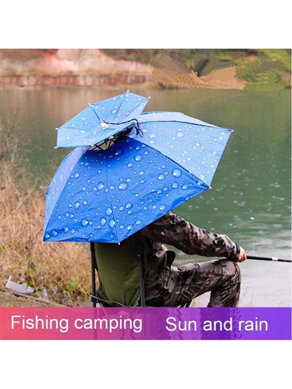 UP TO 70% OFF! 30.3" Diameter Head Mounted Umbrella Hat, Foldable Rainproof UV Protection Fishing Head Umbrella, Adjustable Chin Strap Ventilated Sun Hat for Gardening Hiking Farming